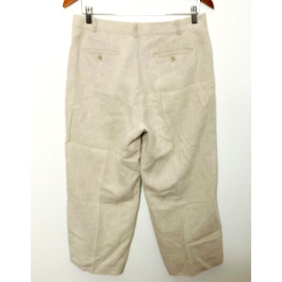 Gap Linen Khaki Wide Cropped Capri Pants Lightweight Breathable Sz 6 - Picture 2 of 6